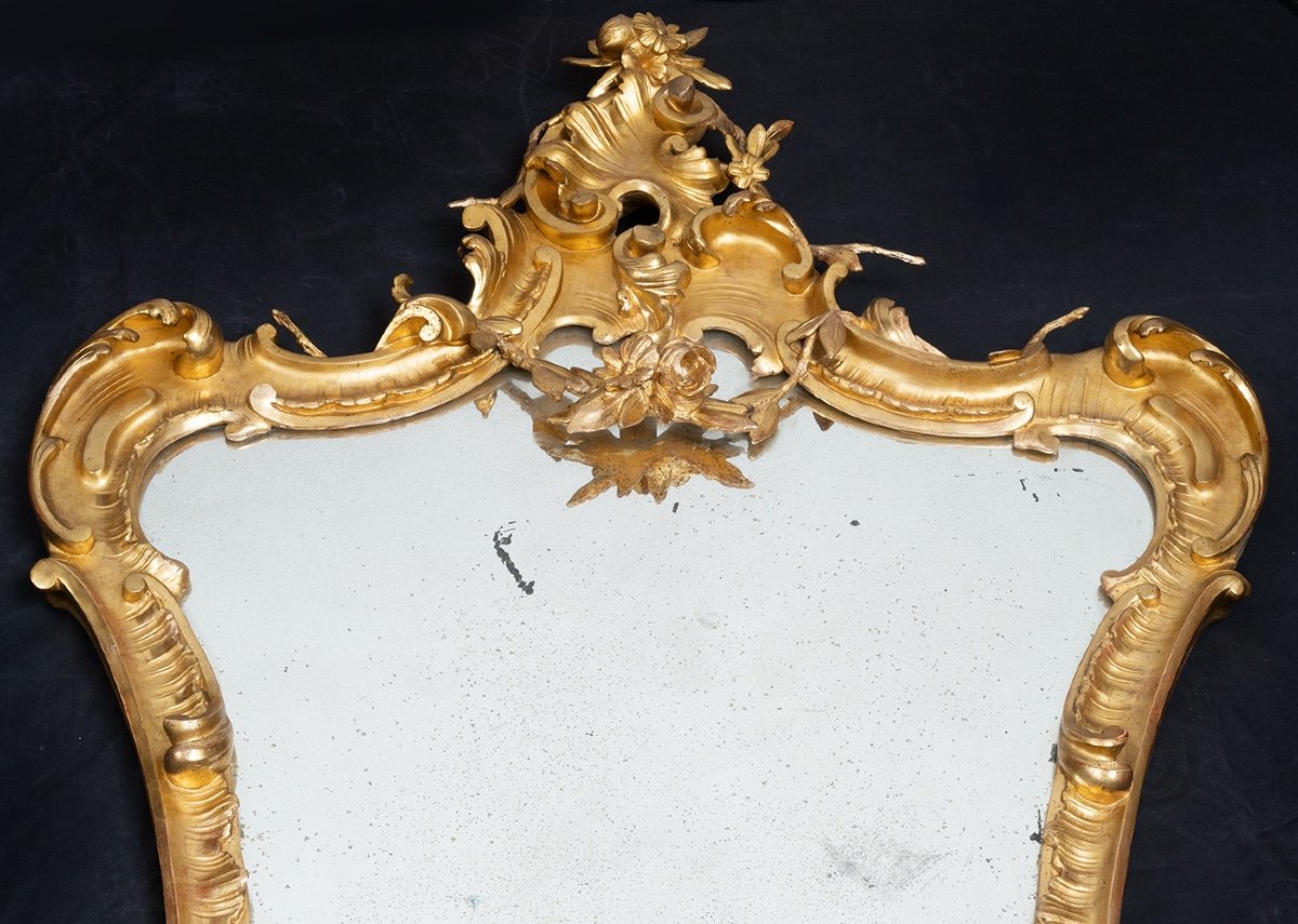 Antique Louis Philippe Neapolitan Gilded Wood Mirror. Period 19th Century.-photo-2