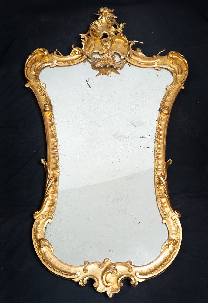 Antique Louis Philippe Neapolitan Gilded Wood Mirror. Period 19th Century.