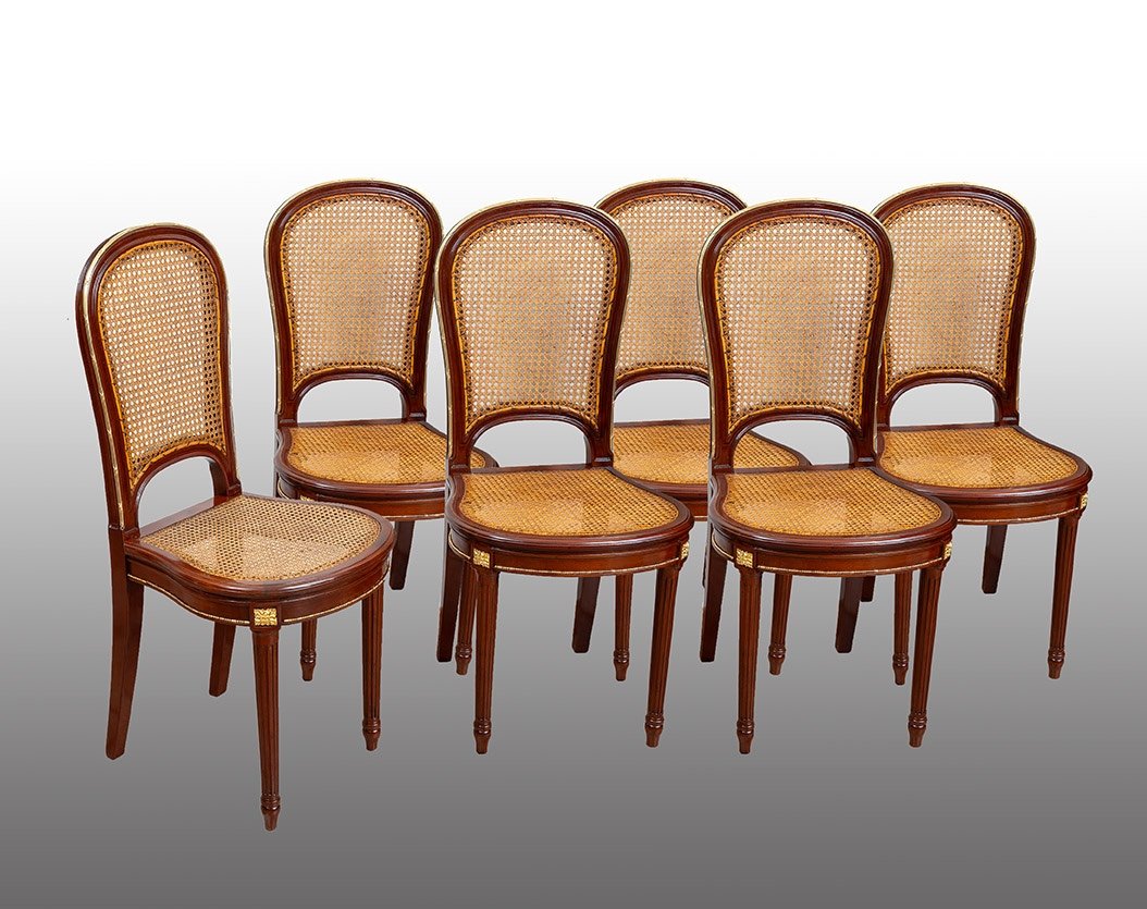 Group Of Six Antique Chairs Napoleon III France 19th Century.