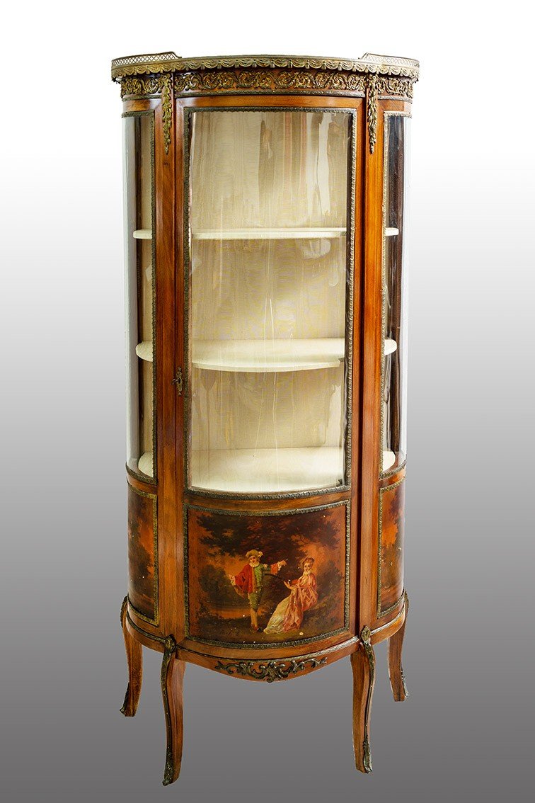 Antique Display Cabinet In The Style Of Vernis Martin France 19th Century.