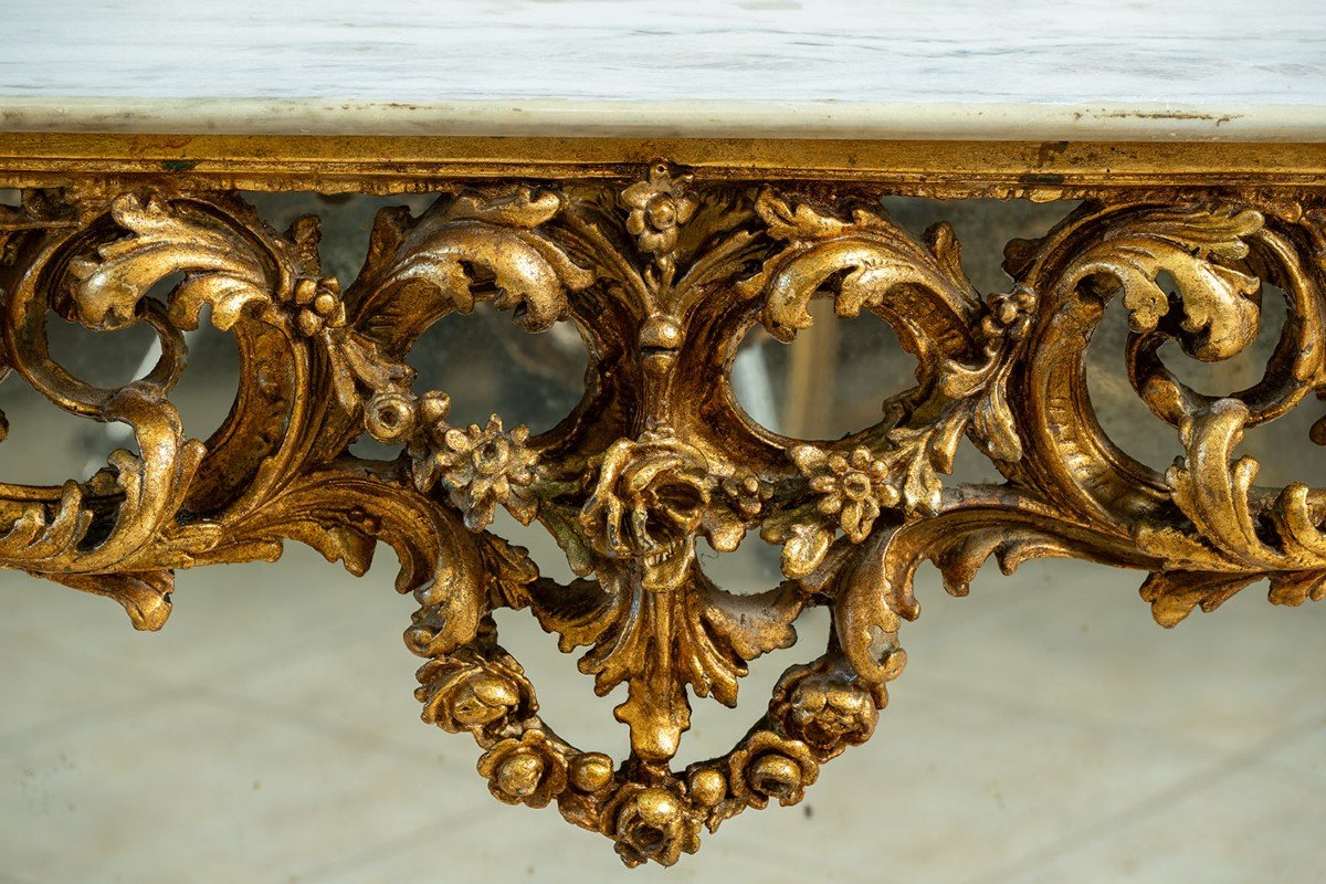 Antique Gilded Console Table With Mirror From The Late 20th Century.-photo-2