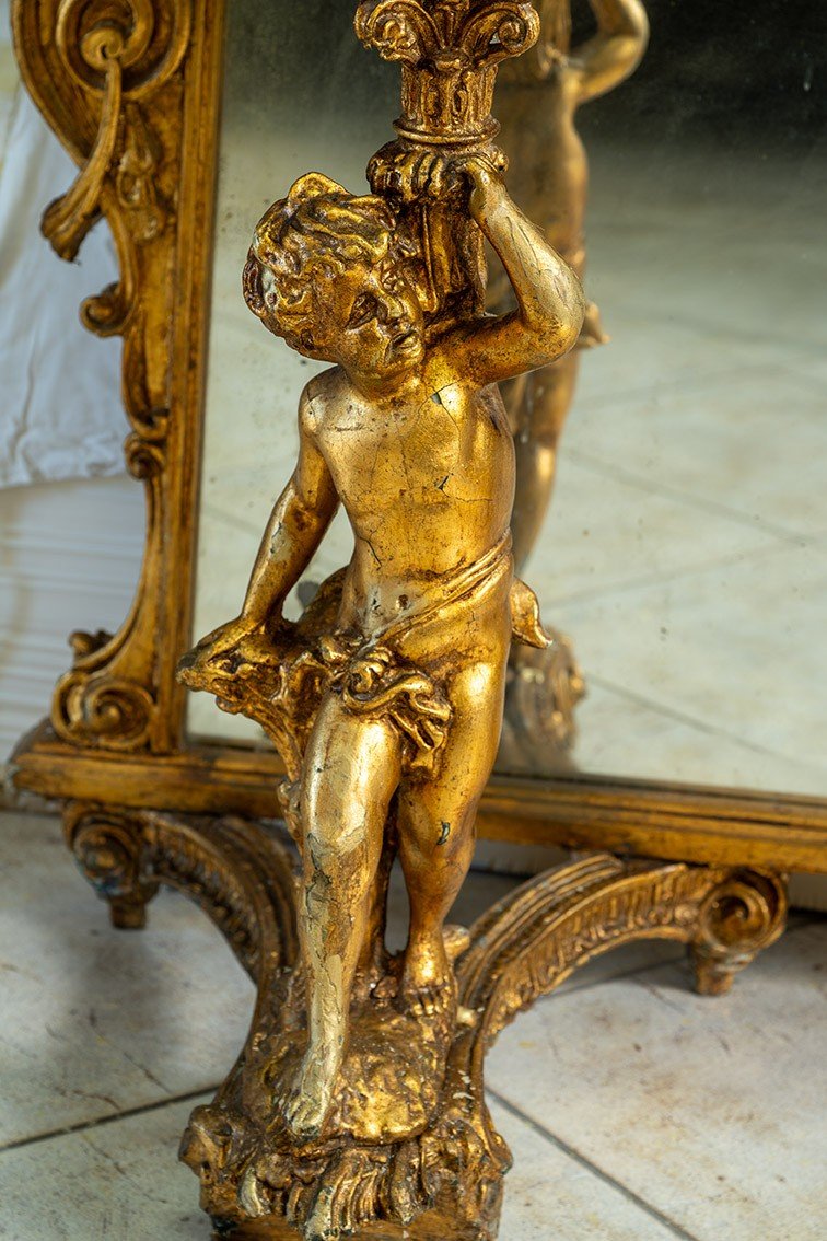 Antique Gilded Console Table With Mirror From The Late 20th Century.-photo-3