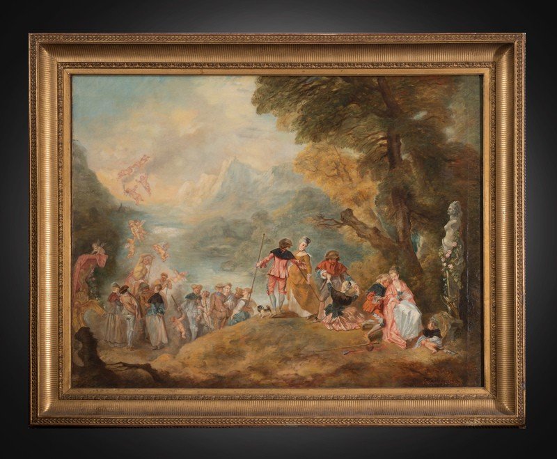 Ancient Painting Depicting The Pilgrimage To Cythera. France 19th Century.