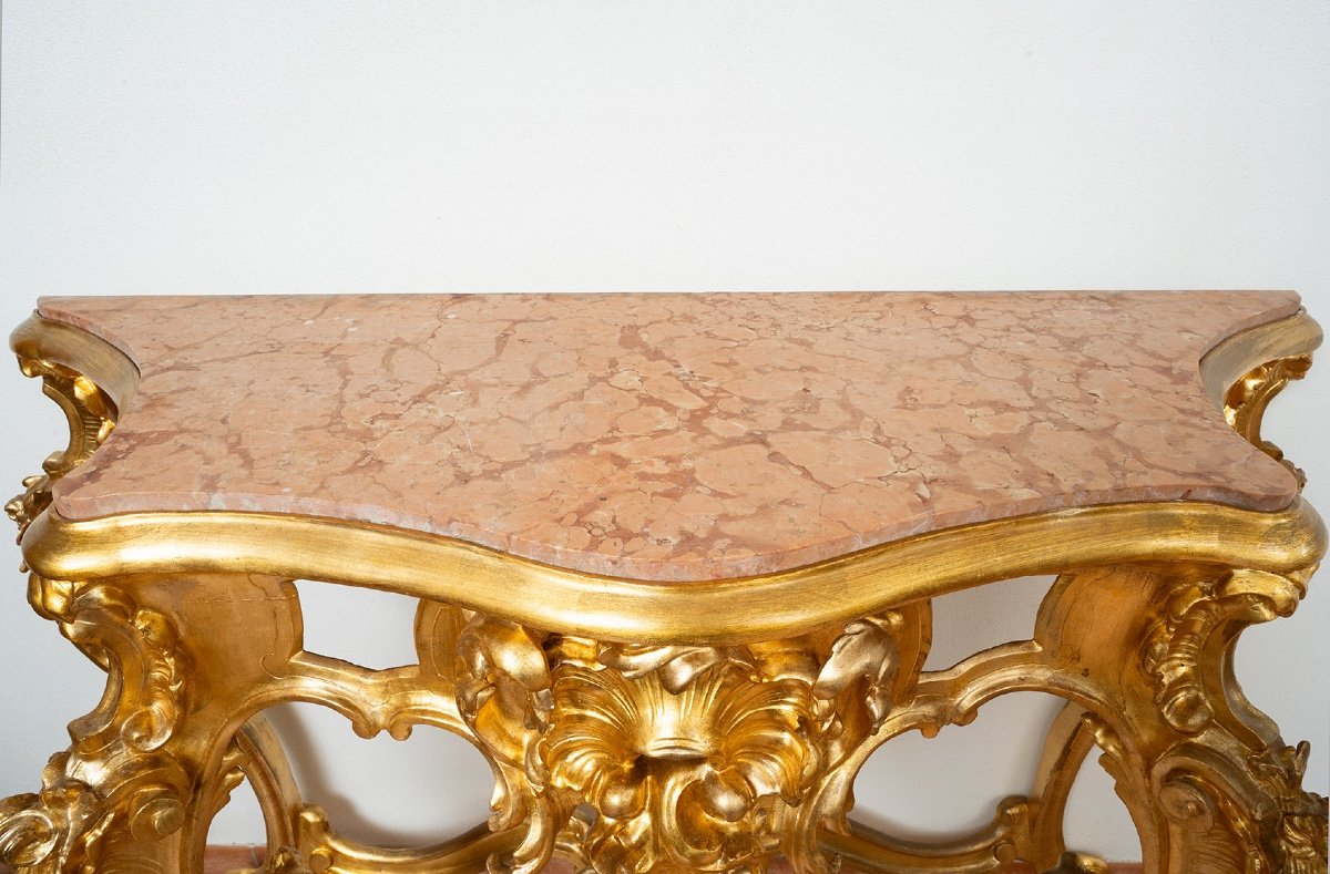 Antique Console In Gilded And Carved Wood. Period 19th Century.-photo-4