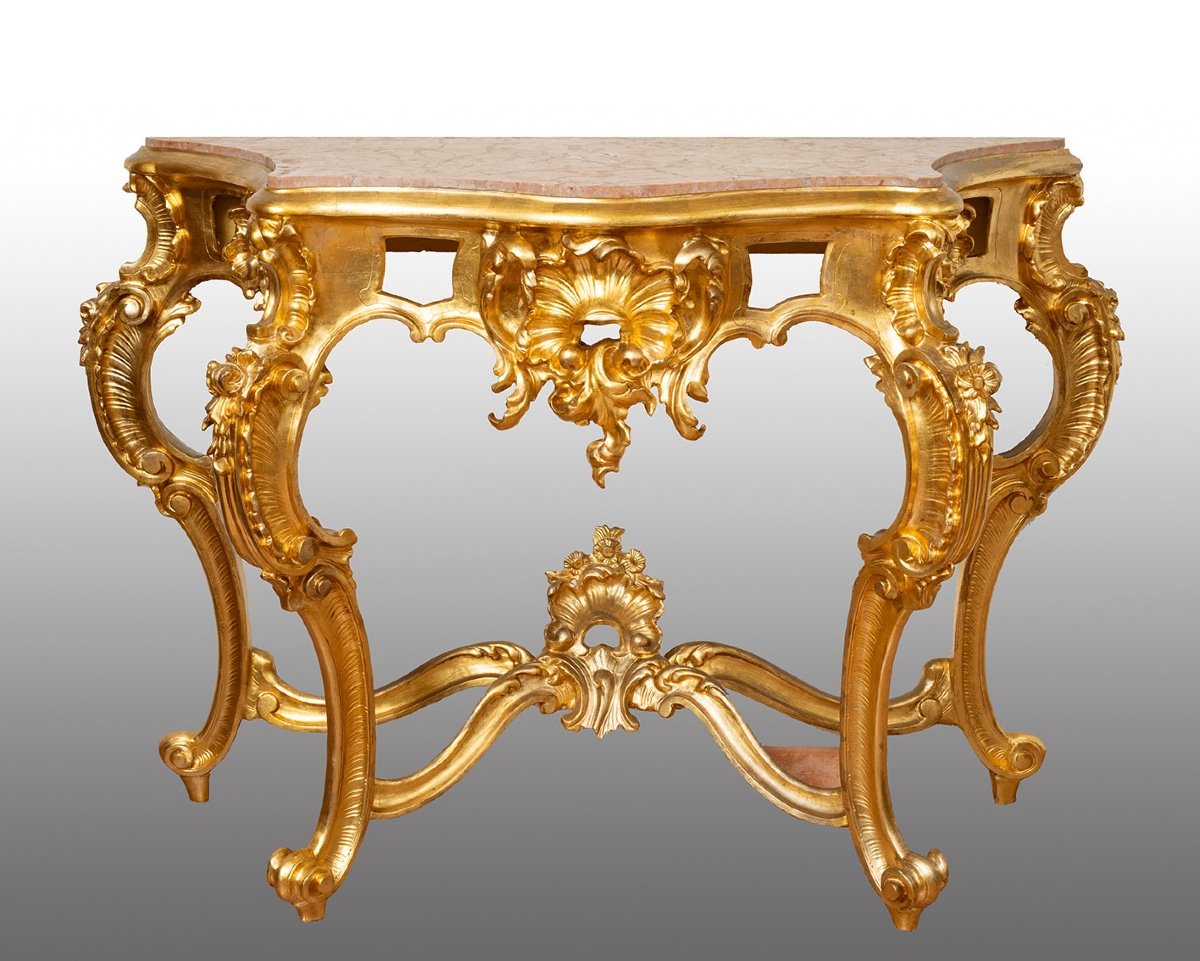 Antique Console In Gilded And Carved Wood. Period 19th Century.