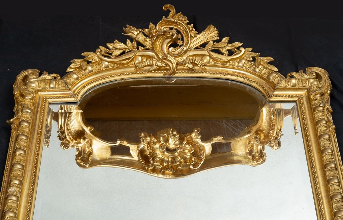 Antique Napoleon III Mirror In Gilded And Carved Wood. France 19th Century.-photo-2