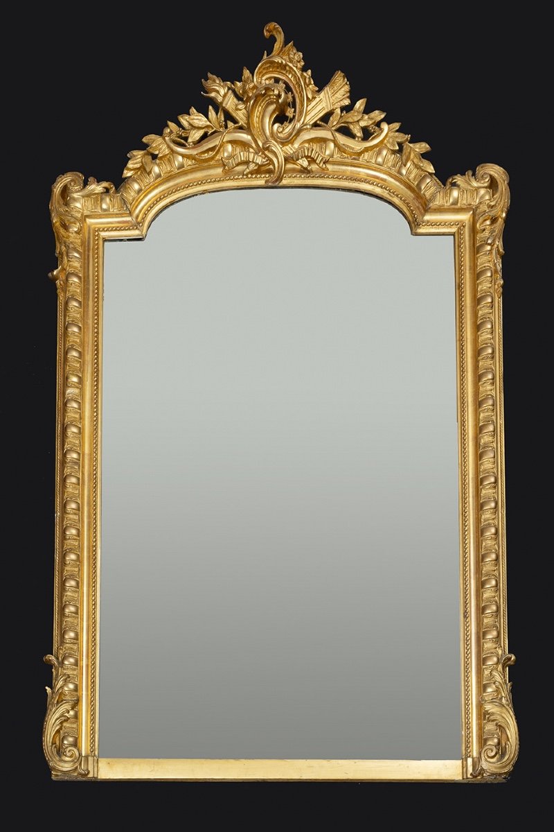 Antique Napoleon III Mirror In Gilded And Carved Wood. France 19th Century.