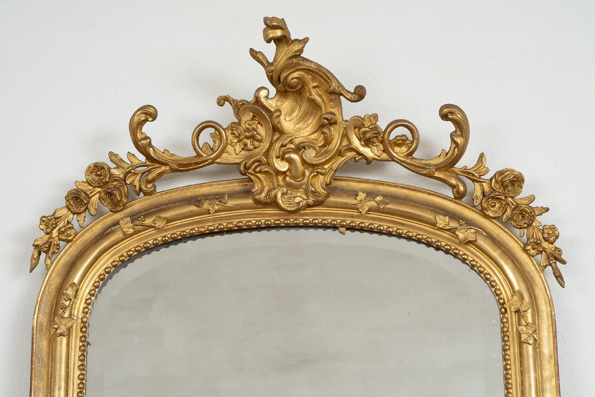 Miroir Ancien Napoléon III En Bois Doré Et Sculpté. France 19ème Siècle.-photo-2