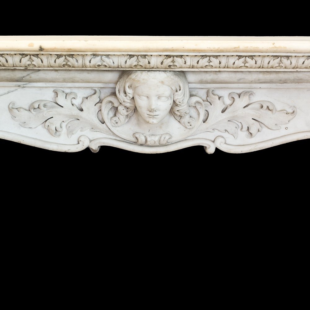 Antique Louis XV Fireplace In White Statuary Marble. Naples, Early 18th Century.-photo-1