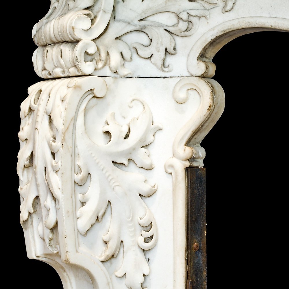 Antique Louis XV Fireplace In White Statuary Marble. Naples, Early 18th Century.-photo-2