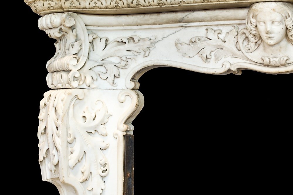 Antique Louis XV Fireplace In White Statuary Marble. Naples, Early 18th Century.-photo-4