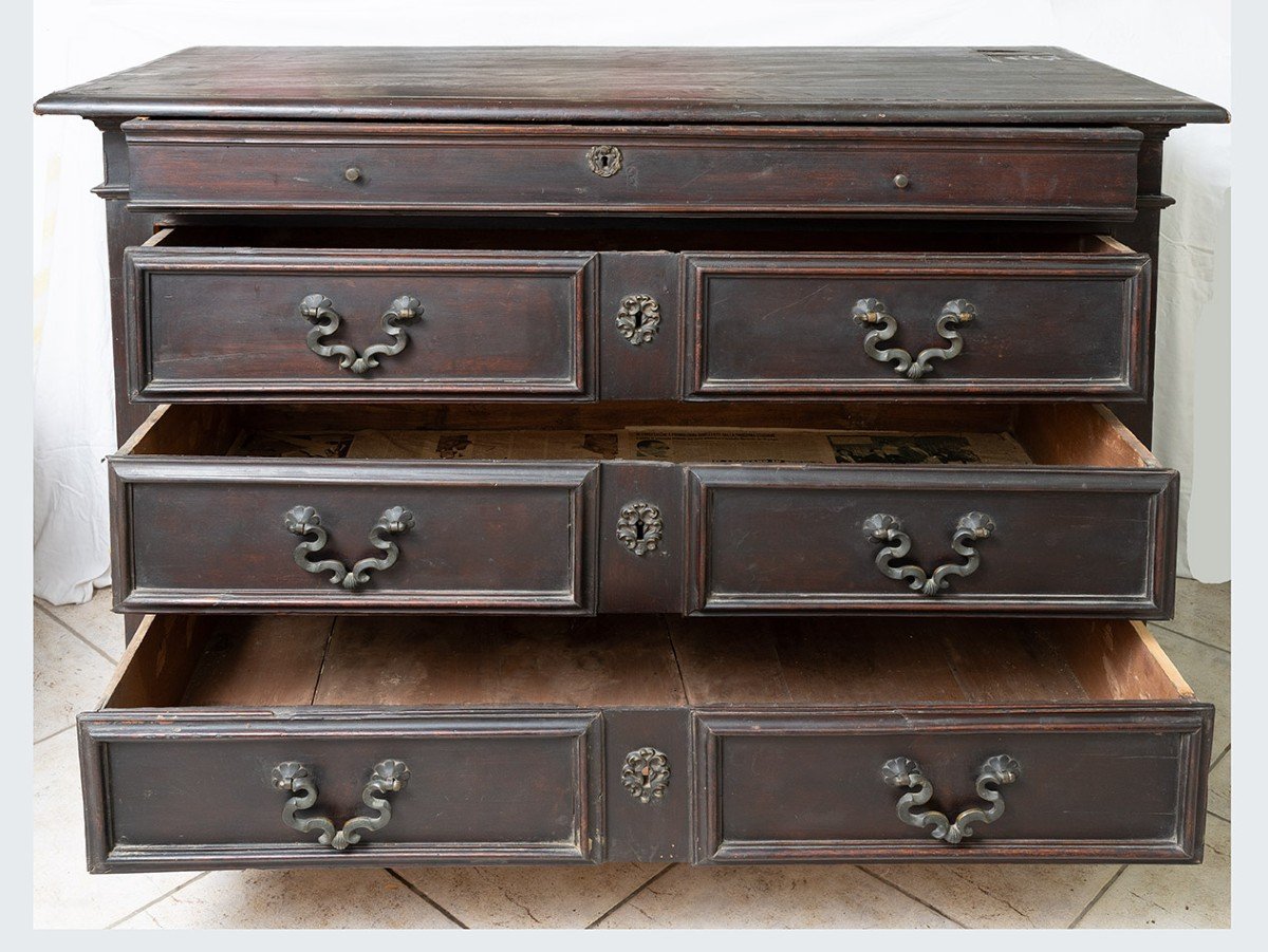 Tuscan Chest Of Drawers/chest Of Drawers Plated In Walnut From The Late 17th Century.-photo-3