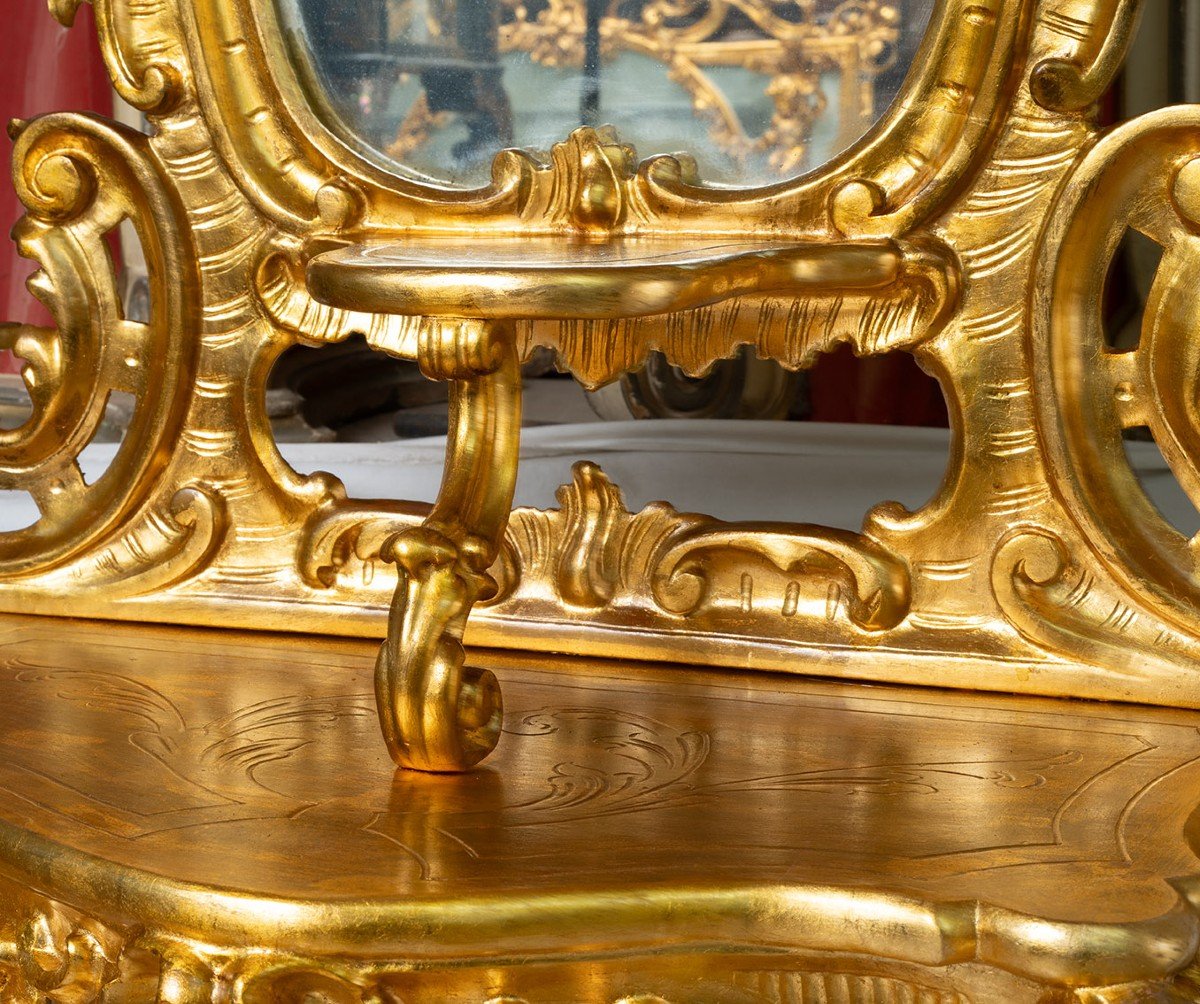 Console Napolitaine Ancienne Louis Philippe Avec Miroir, époque 19ème Siècle.-photo-3