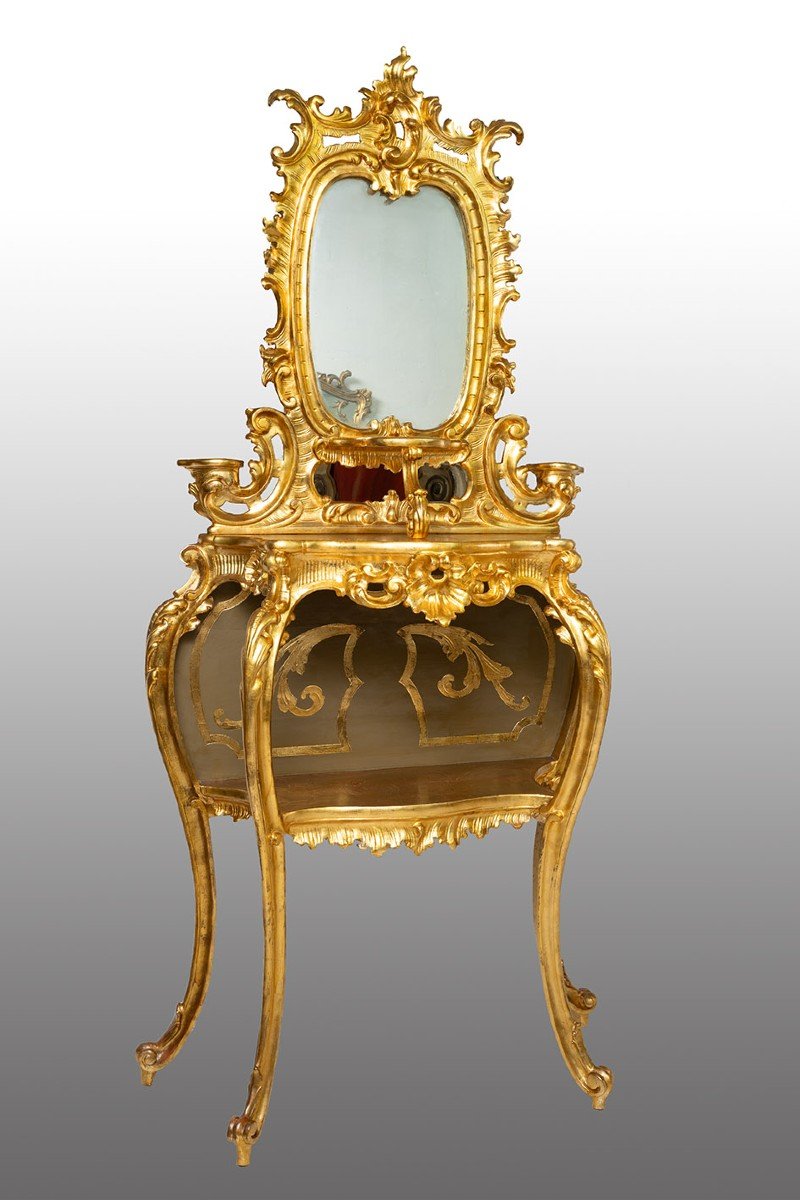 Console Napolitaine Ancienne Louis Philippe Avec Miroir, époque 19ème Siècle.