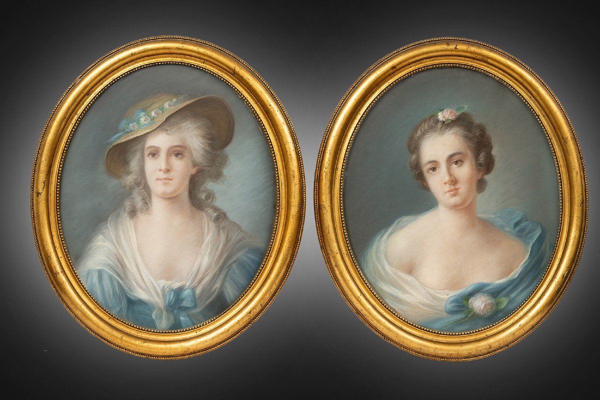 Pair Of Antique Pastels, France, 19th Century.