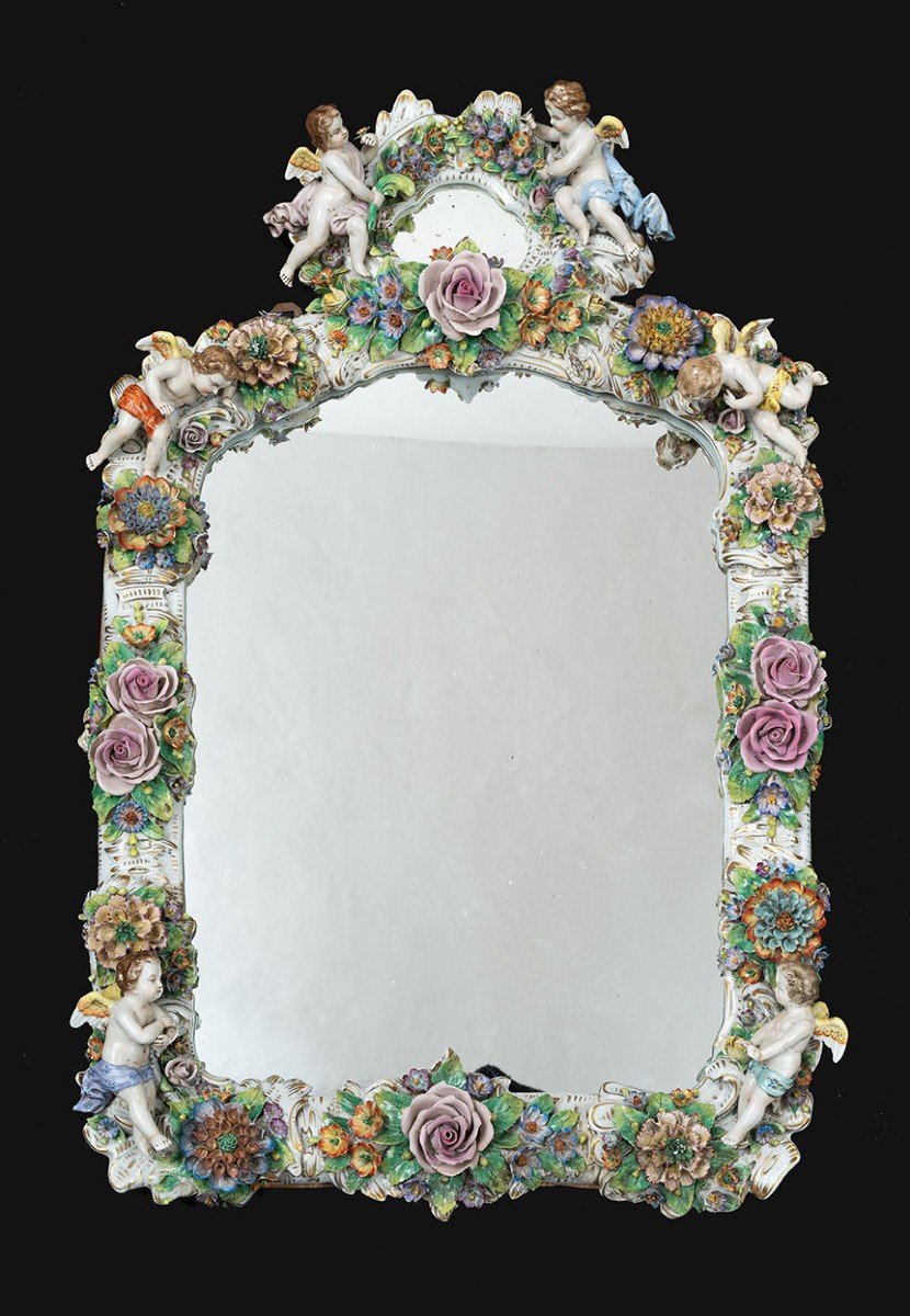 Antique Porcelain Mirror From The Early 20th Century.