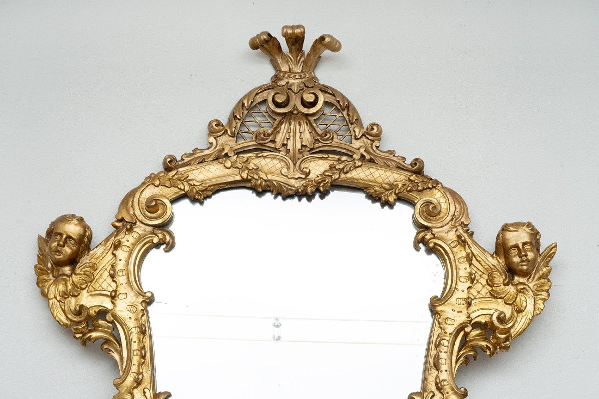 Miroir Ancien En Bois Doré Et Sculpté. Rome XVIIIe Siècle.-photo-2