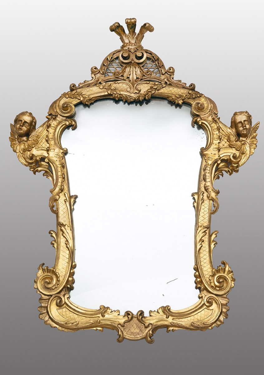 Miroir Ancien En Bois Doré Et Sculpté. Rome XVIIIe Siècle.