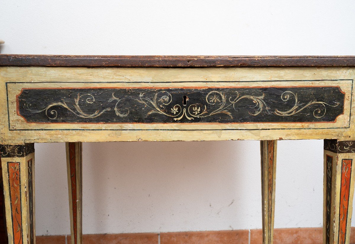 Console Ancienne Marchigiana En Bois Laqué Et Peint. Epoque XVIIIe Siècle.-photo-1