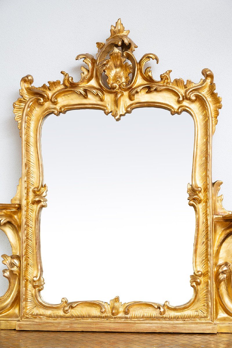 Console With Antique Mirror Louis Philippe Neapolitan In Gilded And Carved Wood. Period 19th Ce-photo-2