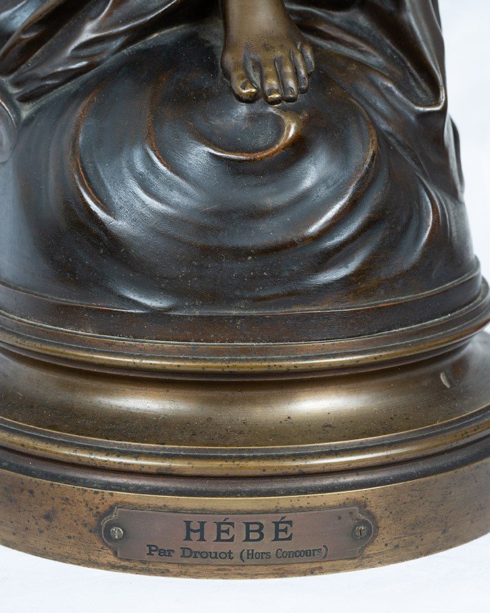 Ancient Bronze Sculpture Depicting Hebe With Jupiter's Eagle Signed "druot" 19th Century.-photo-3