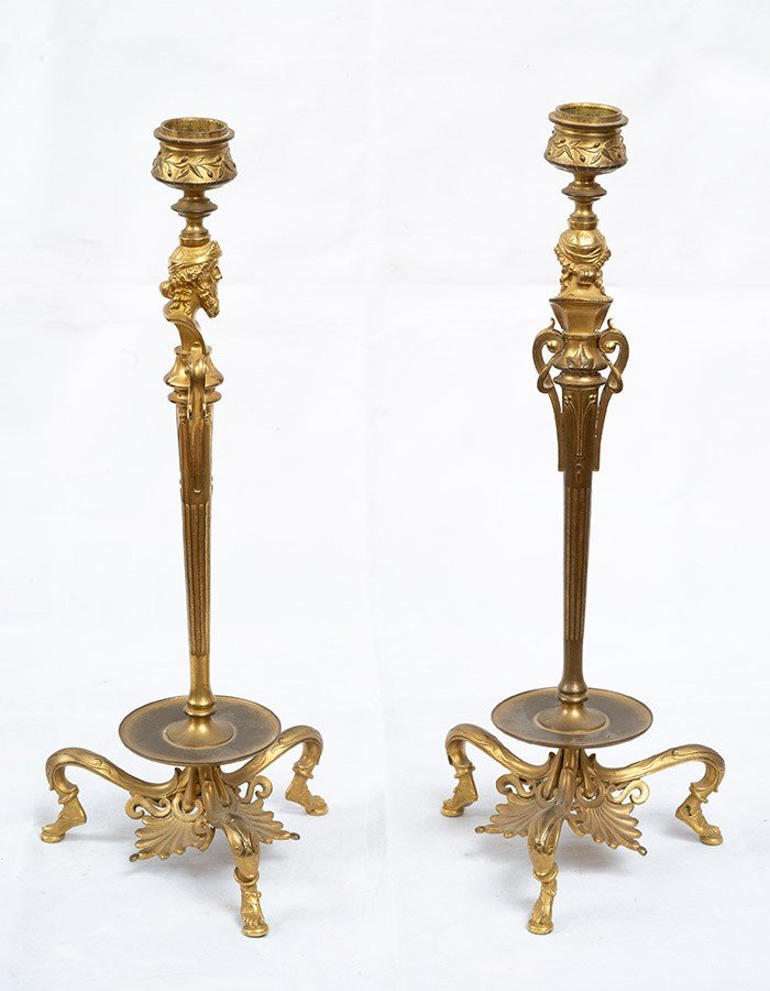 Pair Of Antique Candlesticks Signed "barbedienne". France 19th Century.-photo-4