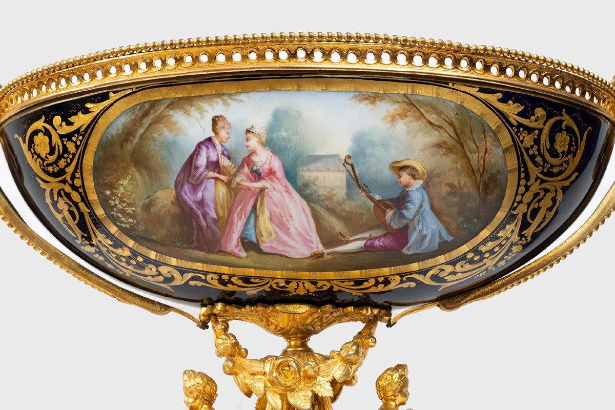 Antique Napoleon III Centerpiece From Sevres And Gilded Bronze. France 19th Century.-photo-3