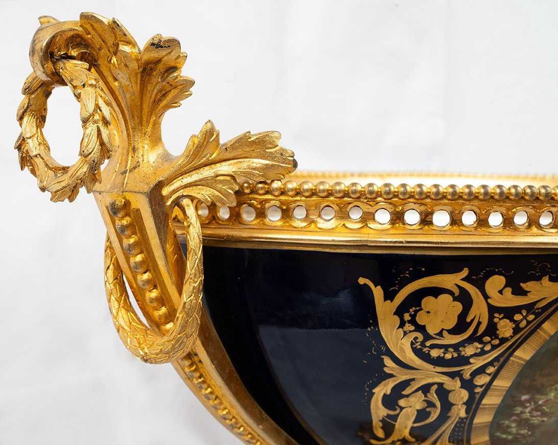 Antique Napoleon III Centerpiece From Sevres And Gilded Bronze. France 19th Century.-photo-4