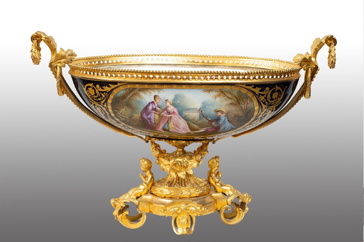 Antique Napoleon III Centerpiece From Sevres And Gilded Bronze. France 19th Century.