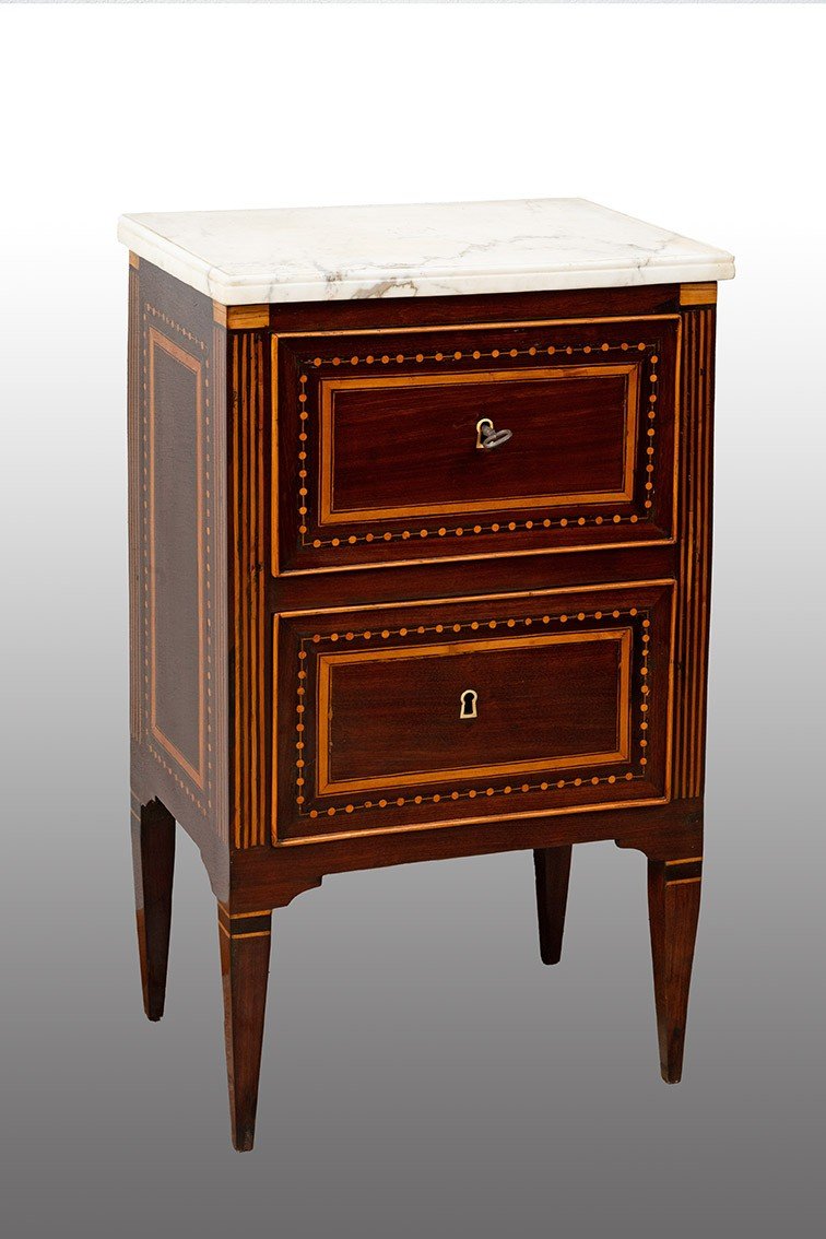 Antique Louis XVI Neapolitan Bedside Table, 18th Century Period.