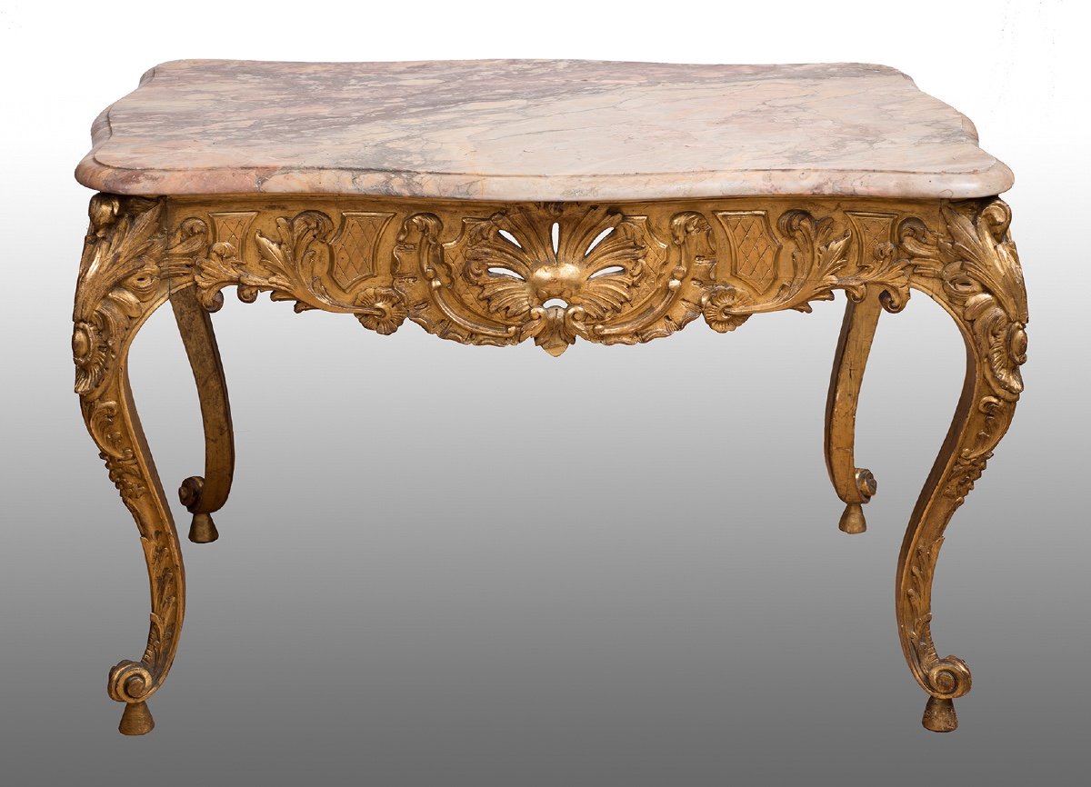 Antique French Napoleon III Table In Golden And Carved Wood. Nineteenth Century.