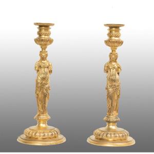 Pair Of Antique Candlesticks From The 19th Century.