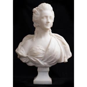 Ancient Marble Sculpture Depicting Marie Antoinette. France, Late 18th Century.