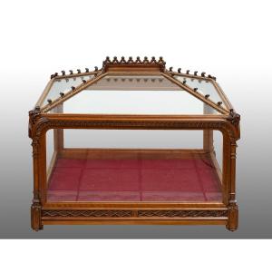 Neo-gothic Showcase In Solid Walnut. Naples Early 19th Century.