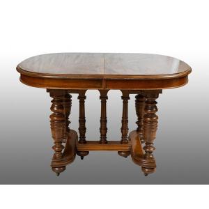 Antique Napoleon III Oval Table In Solid Walnut. France 19th Century.