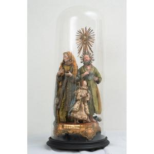 Ancien Groupe Sculptural Représentant Sainte Anne, Saint Gioacchino Et La Madone Enfant. Naples