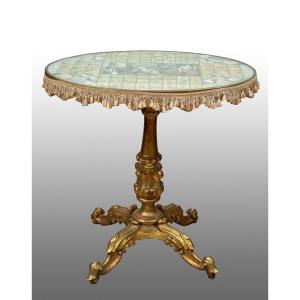 Table Basse Napolitaine Ancienne Louis Philippe En Bois Doré Et Sculpté d'époque 19ème Siècle.