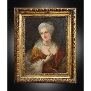 Ancient Oil Painting On Canvas With Coeval Frame Naples 18th Century.