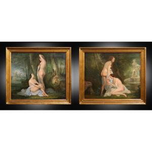 Pair Of Antique French Paintings From The Early 19th Century.