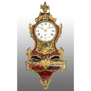 Ancienne Pendule Cartel Française Louis XV En Matériaux Précieux Avec Mécanisme à Trois Cloches