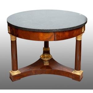 Antique Empire Coffee Table In Mahogany Feather With France 19th Century.