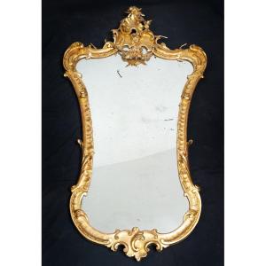 Miroir Ancienne Napolitain Louis Philippe En Bois Doré. Epoque 19ème Siècle.