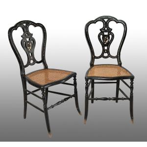 Paire De Chaises Anciennes Napoléon III, époque 19ème Siècle.