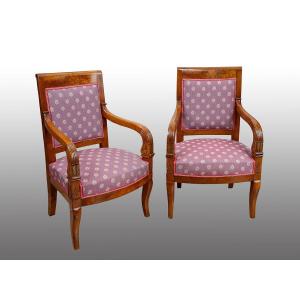 Pair Of Antique Charles X Armchairs, France, Early 19th Century.