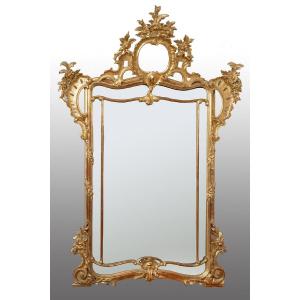 Antique Mirror In Gilded And Carved Wood. Naples 19th Century.