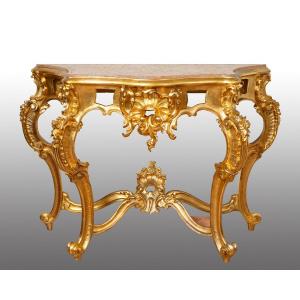 Antique Console In Gilded And Carved Wood. Period 19th Century.