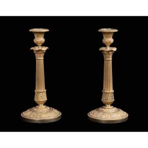 Pair Of Candlesticks 19th Century Period.