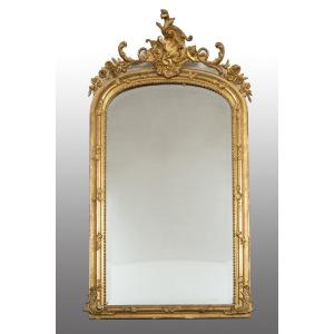 Antique Napoleon III Mirror In Gilded And Carved Wood. France 19th Century.