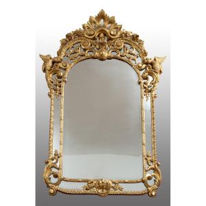 Antique Napoleon III Mirror In Gilded And Carved Wood. France 19th Century.