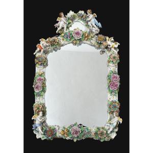 Miroir Ancien En Porcelaine Du Début Du 20ème Siècle.